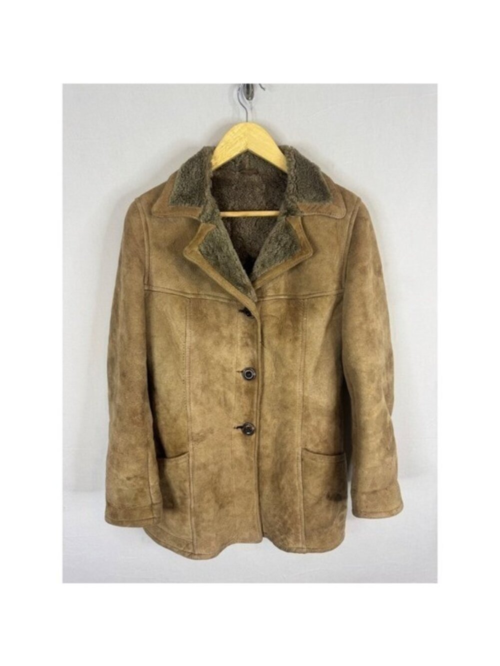 Gamupel Vintage Shearling Suede Coat Tan Brown Faux Fur Lined Jacket Chile S